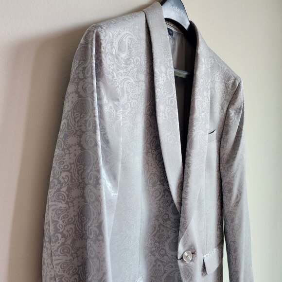 39S Dinner Jacket Silver Gray Shawl Lapel Skinny Fit New Jos A Bank Paisley Mens - Picture 14 of 17